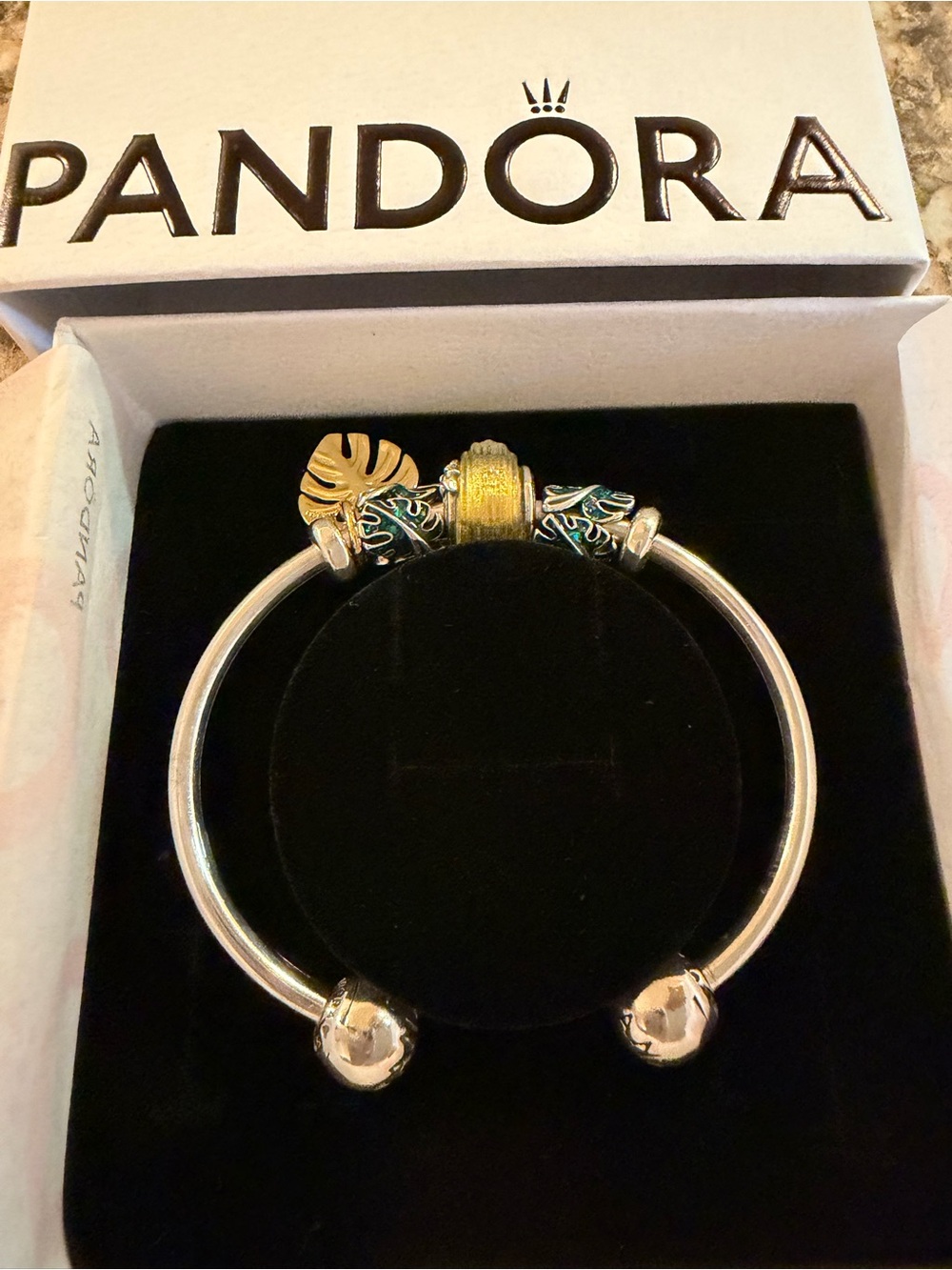 Pandora Moments Sterling Silver Open Bangle Bracelet With Charms - Picture 4 of 8